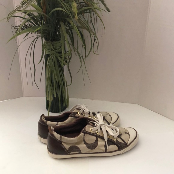 🔵COACH TAN•BROWN•WHITE SIGNATURE BARRETT LACE UP SNEAKERS - Picture 4 of 11
